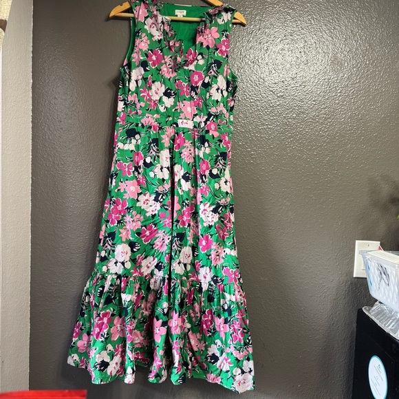 100% cotton J.Crew Printed V-neck ruffle midi dress sz 14 - Picture 7 of 12